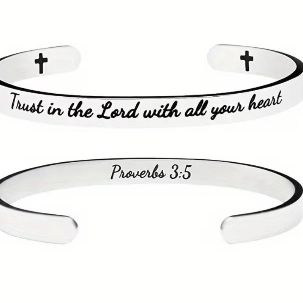 Inspirational Proverbs 3:5 Silver Cuff Bracelet - Trust in the Lord